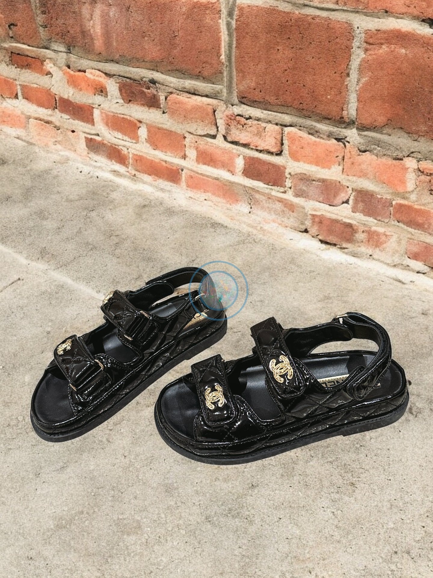 Chanel Leather Quilted Dad Sandals - Black/Gold