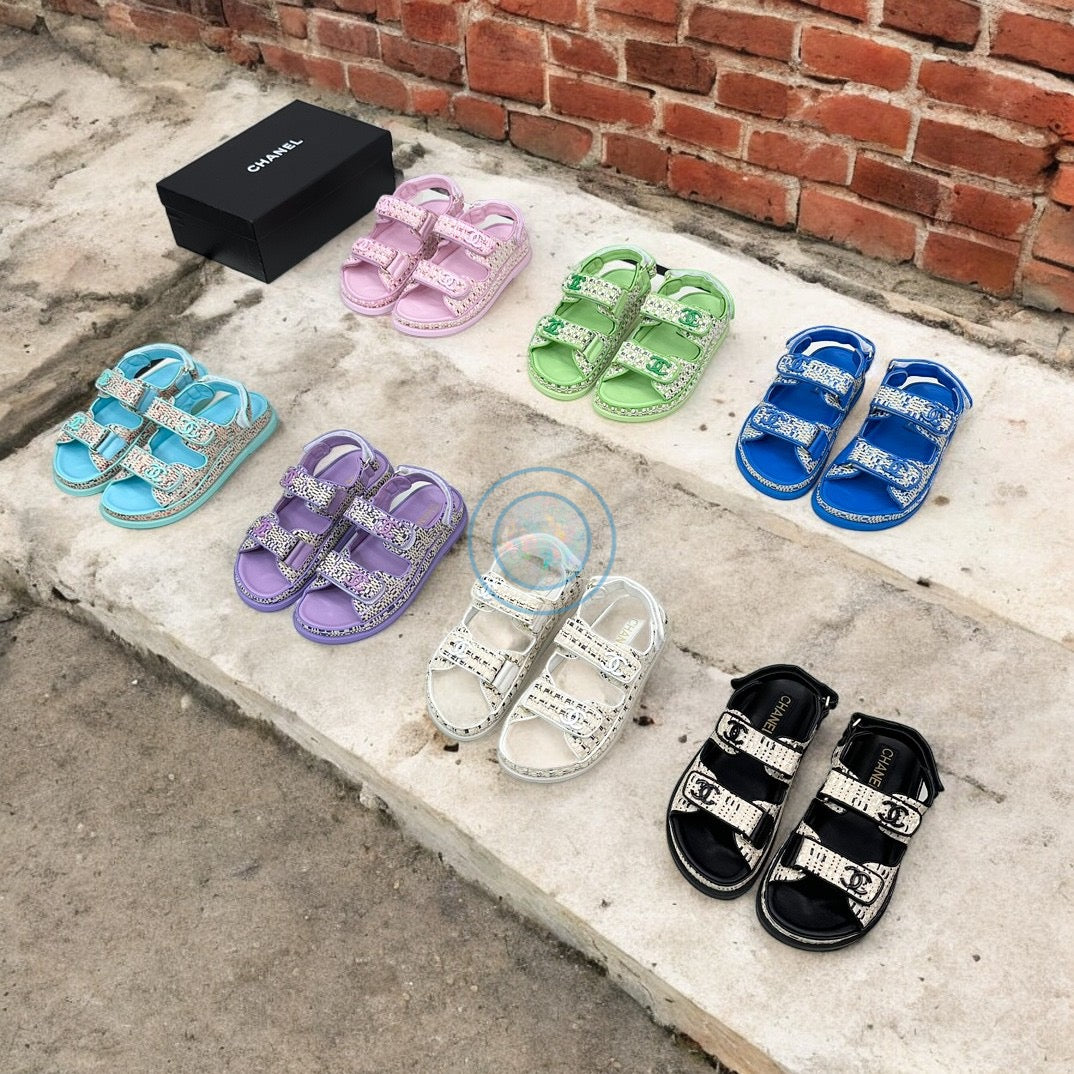 Chanel Tweed Dad Sandals - White/Black