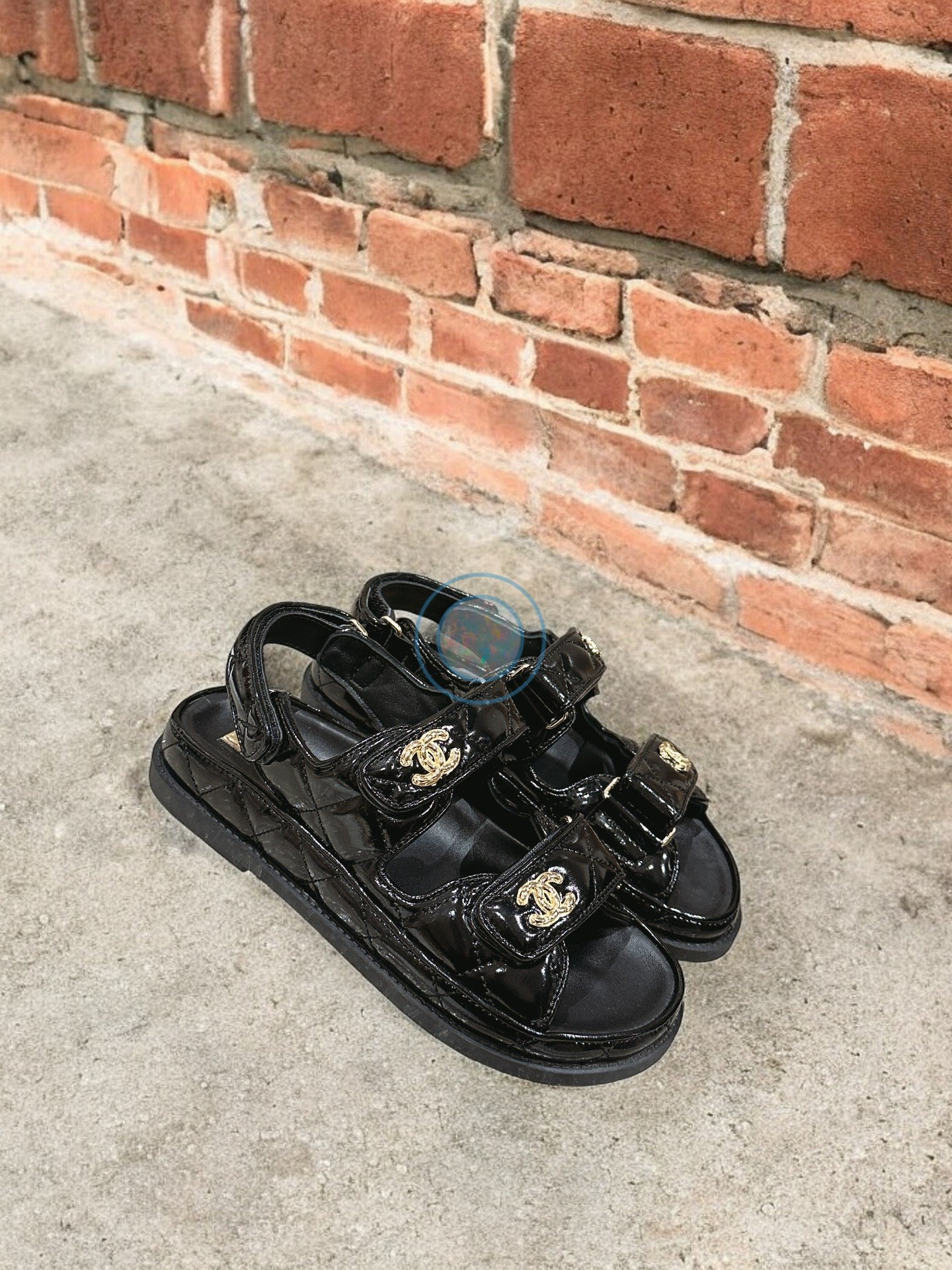 Chanel Leather Quilted Dad Sandals - Black/Gold