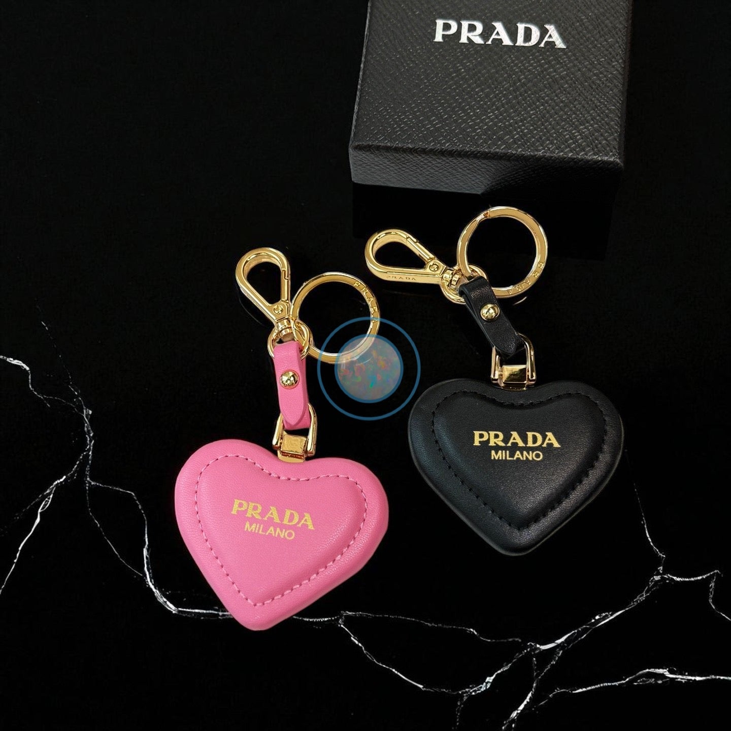 Prada Leather Heart Keychains
